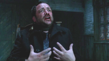 Crowley starts to ask about forgiveness.
